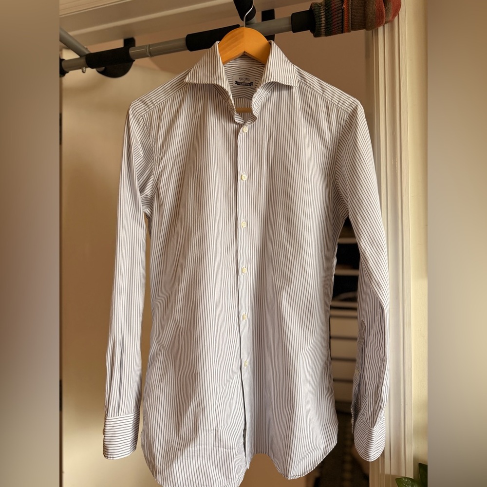 Ascot Chang x The Armoury Spread Collar Striped Button Down Dress Shirt